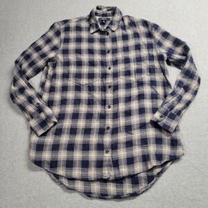 Madewell Flannel Shirt‎ Size XXS Oversized Button Front Blue Beige Soft Comfy